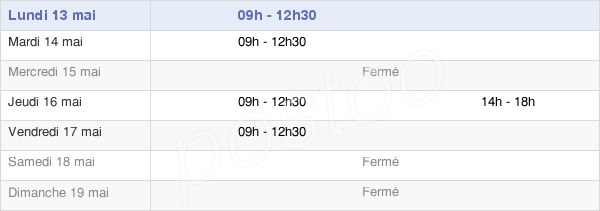 horaires d'ouverture de la Mairie De Chantillac