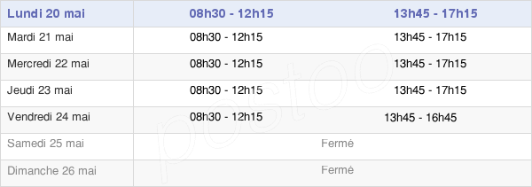 horaires d'ouverture de la Mairie De Montfermeil