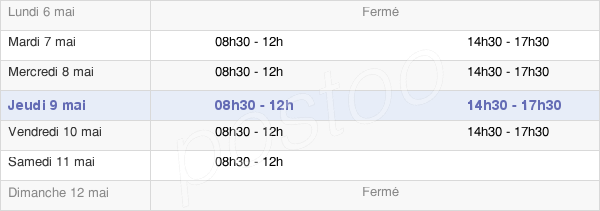 horaires d'ouverture de la Mairie De Saint-Pourçain-Sur-Sioule