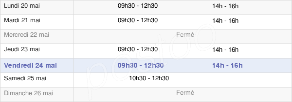 horaires d'ouverture de la Mairie De La Feuillée